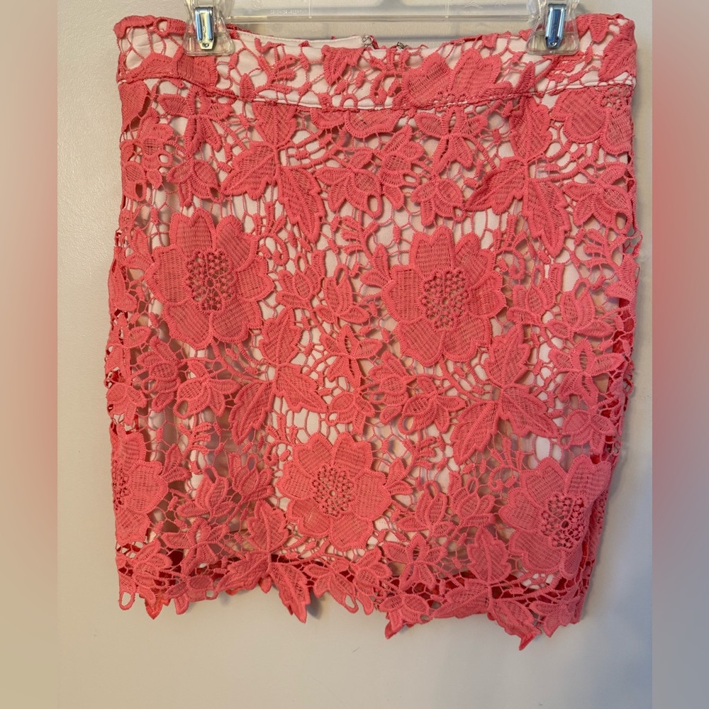 LOFT Coral Floral Lace Mini Skirt